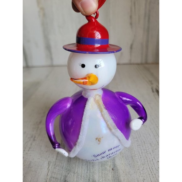 Red Hat Society AS IS glass snowman purple coat ornament Xmas - Picture 3 of 11